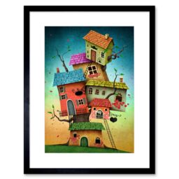"Artery8 Wall Art Print Treehouse Cute Art Framed 9x7 inch in Black - Size: W7"" x H9""" - thumbnail 1