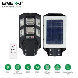 ENER-J 70W Solar Streetlights 6500K with 6V 8W Solar Panel & 6000 mAh Battery & Remote in White - thumbnail 2