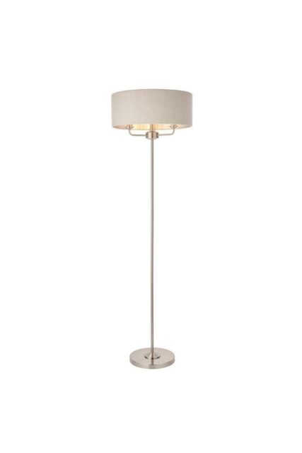 Netlighting Highclere Base & Shade Floor Lamp Brushed Chrome Plate Natural Linen in Grey - image 1