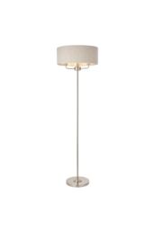 Netlighting Highclere Base & Shade Floor Lamp Brushed Chrome Plate Natural Linen in Grey