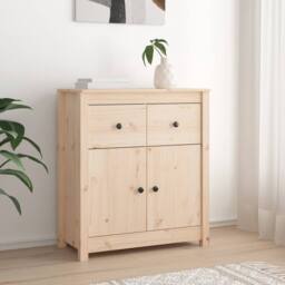 Berkfield Home Sideboard 70x35x80 cm Solid Wood Pine in Light Tan - Size: 70 x 35 x 80 cm - thumbnail 2