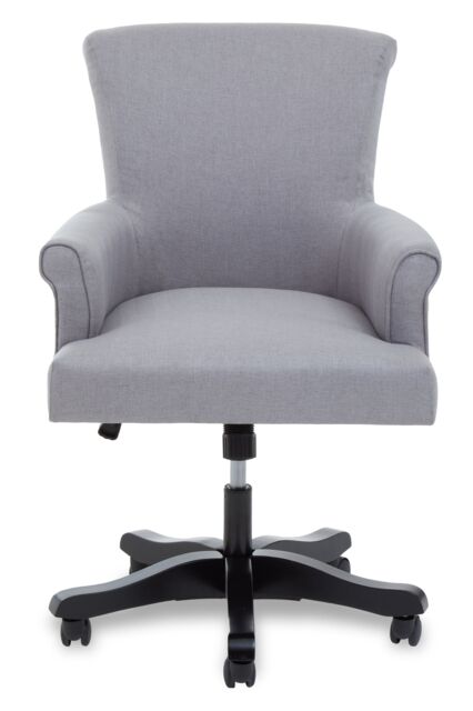 Orsina Grey Home Office Chair, Scroll‑Arm Grey Fabric Swivel Seat, Height‑Adjustable Task Chair with Wooden Base - image 1