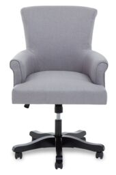 Orsina Grey Home Office Chair, Scroll‑Arm Grey Fabric Swivel Seat, Height‑Adjustable Task Chair with Wooden Base