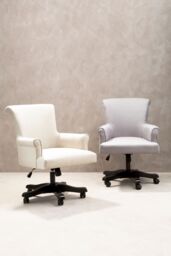 Orsina Grey Home Office Chair, Scroll‑Arm Grey Fabric Swivel Seat, Height‑Adjustable Task Chair with Wooden Base - thumbnail 5