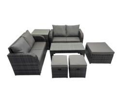 Fimous Garden Outdoor Furniture Set with Side Table 3 Stools Dark Grey Mixed - thumbnail 1