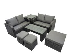 Fimous Garden Outdoor Furniture Set with Side Table 3 Stools Dark Grey Mixed - thumbnail 2