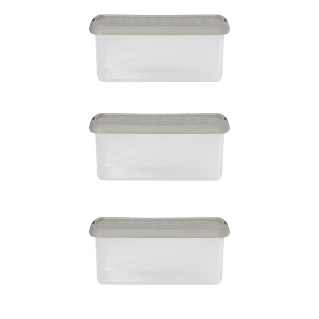 Wham Clip 3x 10.5L Rectangular Plastic Storage Boxes with Clip Lock Lids in Stone - image 1