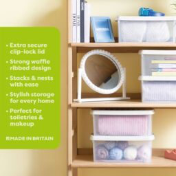 Wham Clip 3x 10.5L Rectangular Plastic Storage Boxes with Clip Lock Lids in Stone - thumbnail 2