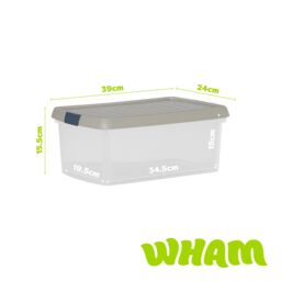 Wham Clip 3x 10.5L Rectangular Plastic Storage Boxes with Clip Lock Lids in Stone - thumbnail 5