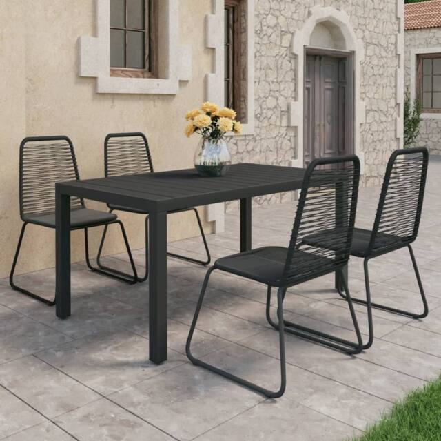 Berkfield Home 5 Piece Garden Dining Set PVC Rattan Black - image 1