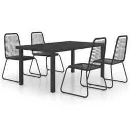 Berkfield Home 5 Piece Garden Dining Set PVC Rattan Black - thumbnail 2