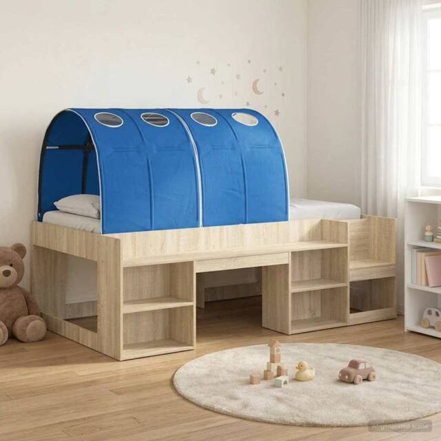 Berkfield Home Bed Frame with Tunnel 3 pcs Sonoma Oak & Blue Engineered Wood in Brown - image 1
