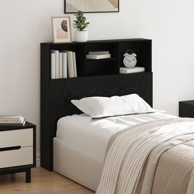 Berkfield Home Headboard Cabinet Black oak 100 x 19 x 103.5 cm Engineered wood - image 1