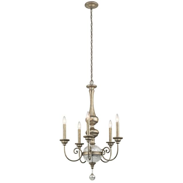Loops 5 Bulb Chandelier Hanging Pendant LIght Sterling Gold LED E14 60W Bulb