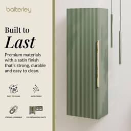 Balterley Front Wall Hung Single Door Tall Storage Unit, Brushed Brass, 400mm in Green - thumbnail 2
