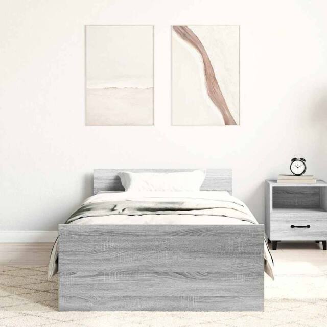 Berkfield Home Durable Bed Frame Grey Sonoma 75x190 cm Small Single Engineered Wood - image 1