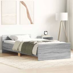 Berkfield Home Durable Bed Frame Grey Sonoma 75x190 cm Small Single Engineered Wood - thumbnail 2
