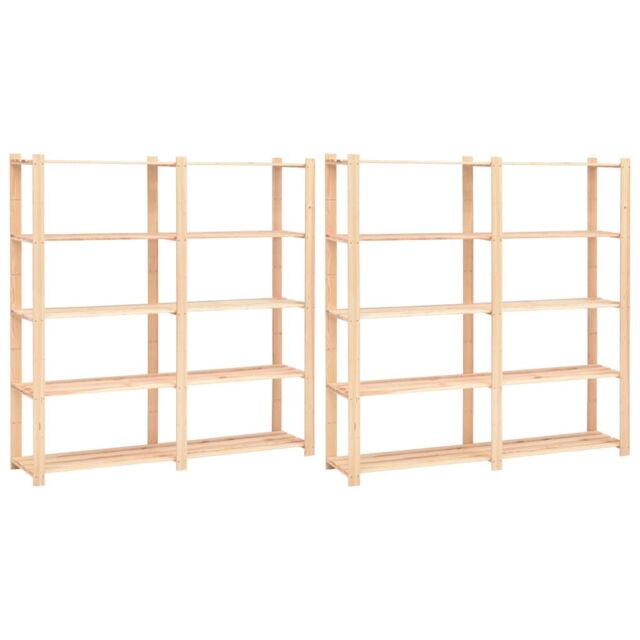 Berkfield Home 5-Tier Storage Racks 2 pcs 170x38x170 cm Solid Pinewood 500 kg in Beige - Size: 170 x 38 x 170 cm - image 1