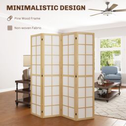 HOMCOM Indoor Room Partition, 4 Panel Folding Room Divider, 160 x 170cm in Natural - Size: 160 x 170 cm - thumbnail 4