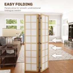 HOMCOM Indoor Room Partition, 4 Panel Folding Room Divider, 160 x 170cm in Natural - Size: 160 x 170 cm - thumbnail 5
