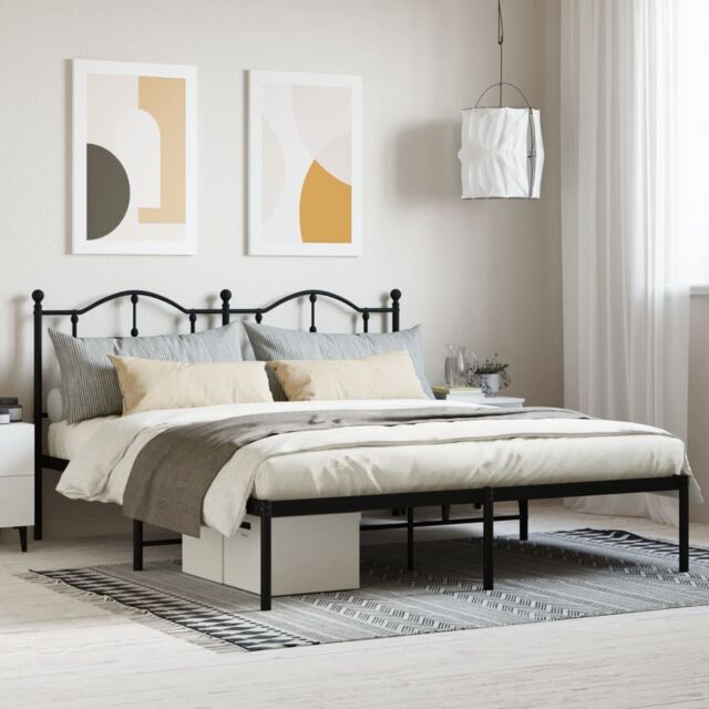 Berkfield Home Metal Bed Frame with Headboard Black 180x200 cm Super King - image 1
