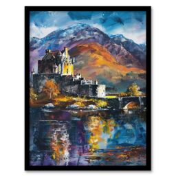 Artery8 Eilean Donan Castle Oil Painting Skye Scotland Framed Art Print in Blue - Size: A4 - thumbnail 1