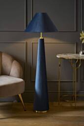 ValueLights Martha Conical Lamp Shade Full Fabric Velvet Midi Floor Lamp with Bulb in Blue - thumbnail 2