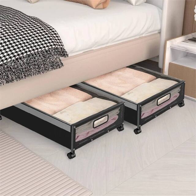 VOGREX 2-Pack Dustproof Under Bed Storage Bins with Wheels & Lids in Black - image 1