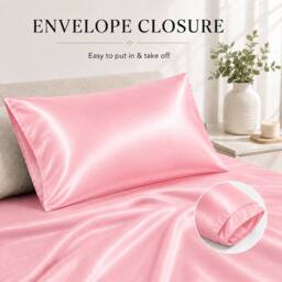 Grace Super Soft Pillow Cases 2 Pack Satin Silk Envelope Closure in Baby Pink - Size: Standard Pillow Case - thumbnail 6