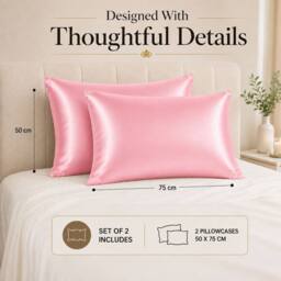 Grace Super Soft Pillow Cases 2 Pack Satin Silk Envelope Closure in Baby Pink - Size: Standard Pillow Case - thumbnail 9
