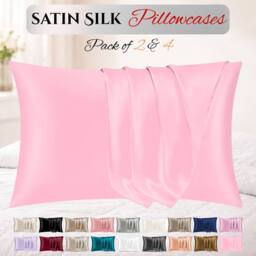 Grace Super Soft Pillow Cases 2 Pack Satin Silk Envelope Closure in Baby Pink - Size: Standard Pillow Case - thumbnail 1