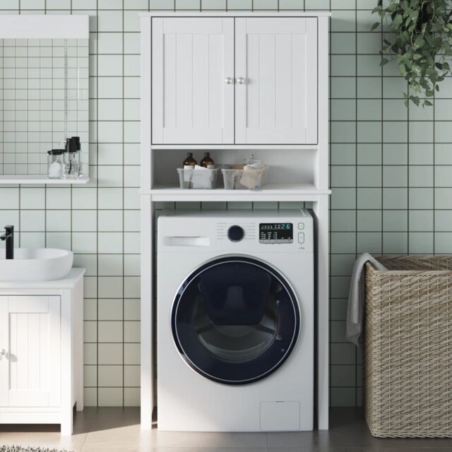 Berkfield Home Washing Machine Cabinet BERG White 76x27x164.5 cm Solid Wood - image 1