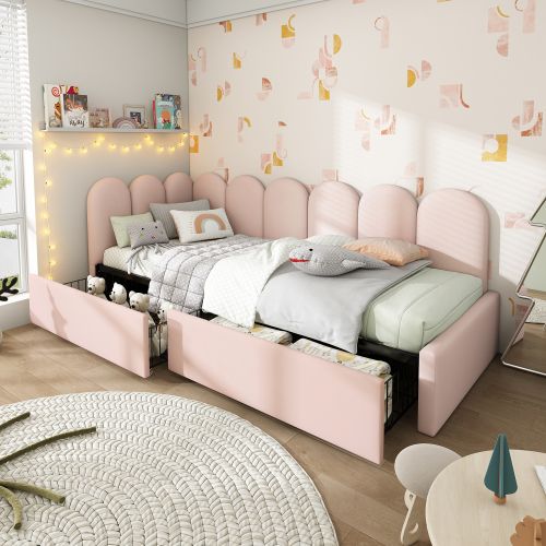 Matteo Pink Velvet 3ft Single Daybed with 2 Storage Drawers - Modern Sofa Bed Frame & Slats for 90x190cm UK Mattress - image 1