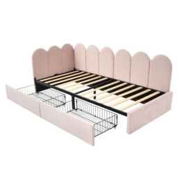 Matteo Pink Velvet 3ft Single Daybed with 2 Storage Drawers - Modern Sofa Bed Frame & Slats for 90x190cm UK Mattress - thumbnail 4
