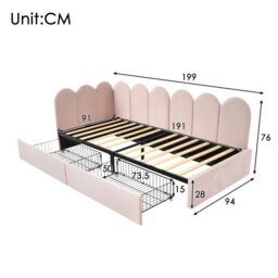 Matteo Pink Velvet 3ft Single Daybed with 2 Storage Drawers - Modern Sofa Bed Frame & Slats for 90x190cm UK Mattress - thumbnail 6
