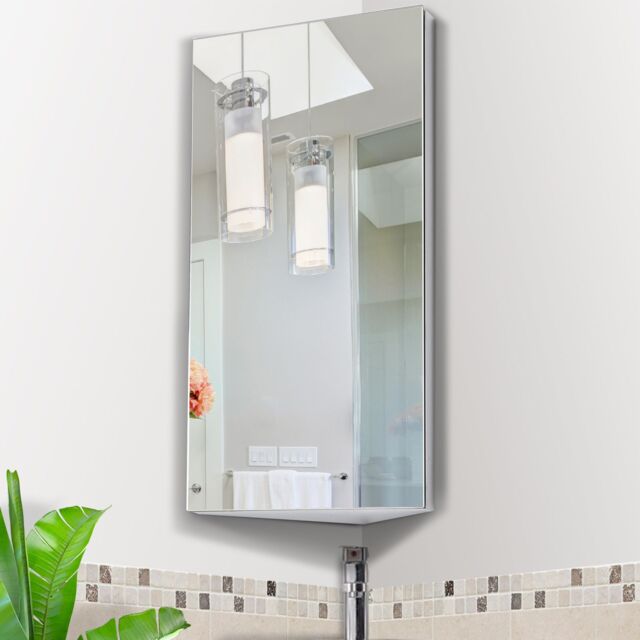 HOMCOM Wall Mounted Bathroom Mirror Glass Storage Stainless Steel Cupboard in Silver - image 1