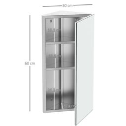 HOMCOM Wall Mounted Bathroom Mirror Glass Storage Stainless Steel Cupboard in Silver - thumbnail 3