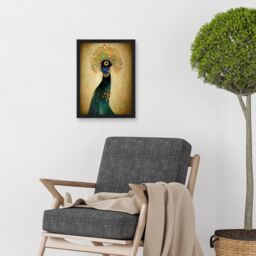 Artery8 Elegant Peacock Portrait In Emerald & Gold Gustav Klimt Artwork Framed Wall Art Print A4 in Black - thumbnail 2