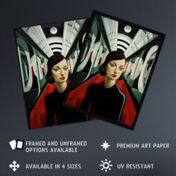 Artery8 Wall Art Print Futuristic Train Ride Oil Painting Black Red Green Modern Art Deco Woman Portrait Artwork Framed - Size: A4 - thumbnail 2