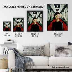 Artery8 Wall Art Print Futuristic Train Ride Oil Painting Black Red Green Modern Art Deco Woman Portrait Artwork Framed - Size: A4 - thumbnail 3