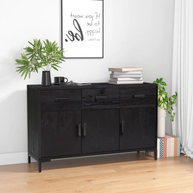 Berkfield Home Sideboard Black 110x35x70 cm Solid Pinewood - Size: 110 x 35 x 70 cm - image 1