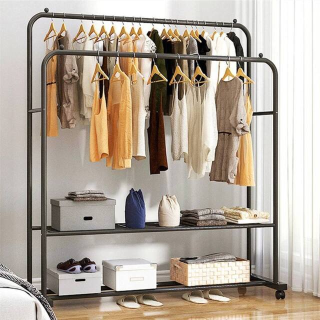 VOGREX Double Clothing Rail Raw Steel Pipe Style Rustic Modern in Black - image 1