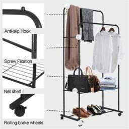VOGREX Double Clothing Rail Raw Steel Pipe Style Rustic Modern in Black - thumbnail 4