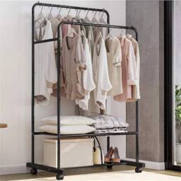 VOGREX Double Clothing Rail Raw Steel Pipe Style Rustic Modern in Black - thumbnail 5