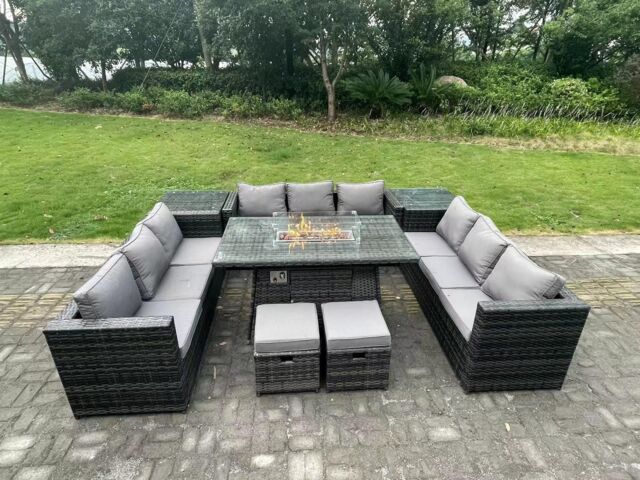 Fimous Outdoor Garden Corner Furniture Gas Fire Pit Table Heater Footstools 11 Seater in Dark Grey - image 1