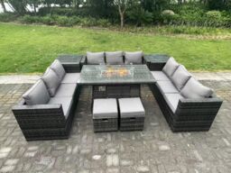 Fimous Outdoor Garden Corner Furniture Gas Fire Pit Table Heater Footstools 11 Seater in Dark Grey - thumbnail 3