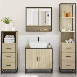 Berkfield Home Durable 4¬†Piece Bathroom Furniture Set¬†Sonoma Oak Engineered Wood in Brown - thumbnail 4