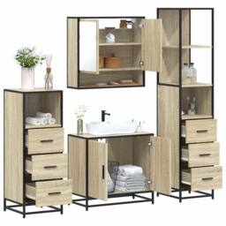 Berkfield Home Durable 4¬†Piece Bathroom Furniture Set¬†Sonoma Oak Engineered Wood in Brown - thumbnail 2