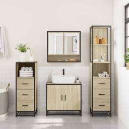 Berkfield Home Durable 4¬†Piece Bathroom Furniture Set¬†Sonoma Oak Engineered Wood in Brown - thumbnail 1