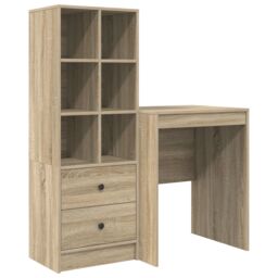 Berkfield Home Desk with Storage Sonoma Oak Engineered Wood in Green - thumbnail 2